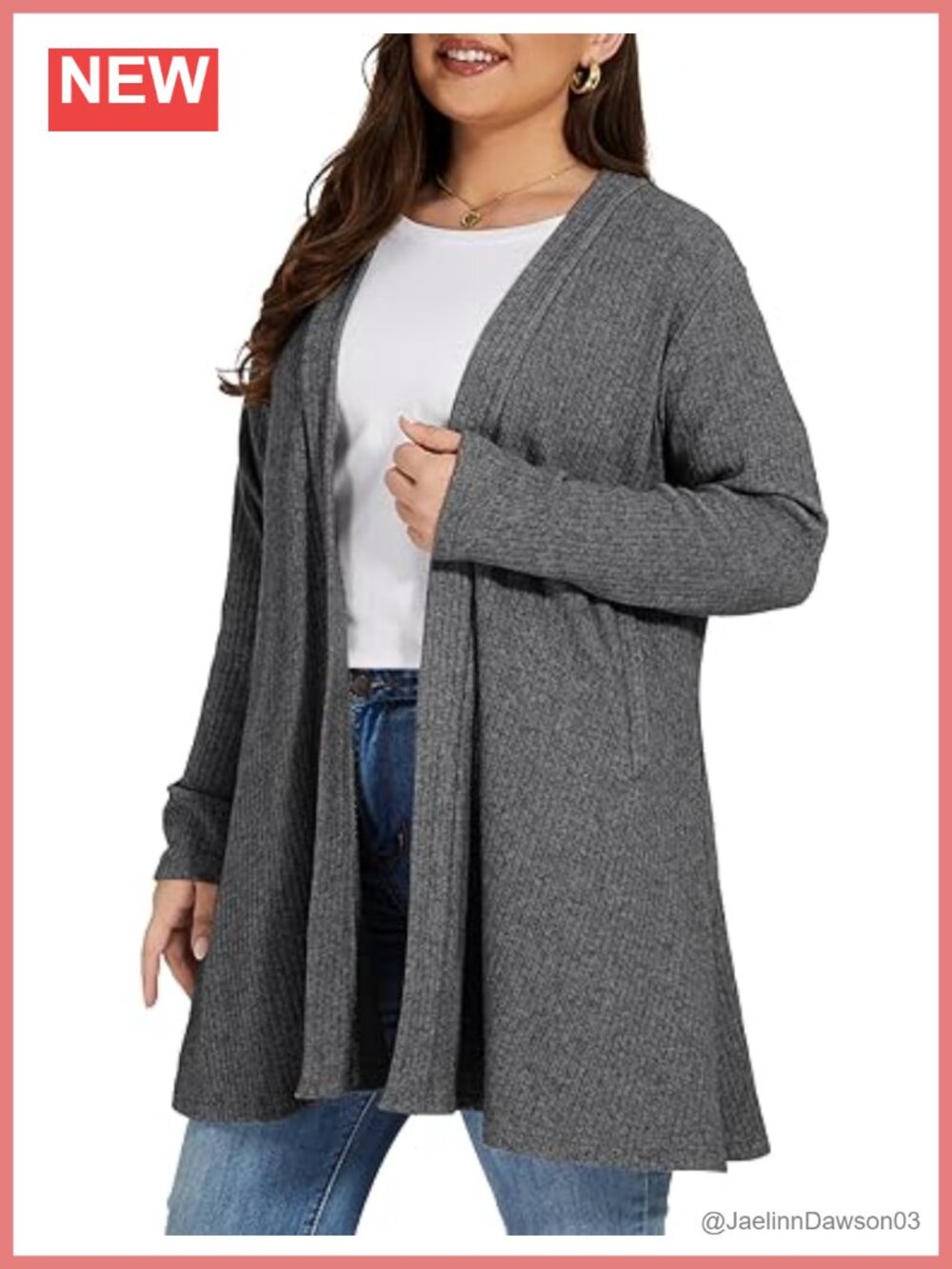 Women's Plus Size Open Front Cardigan Sweater with Pockets